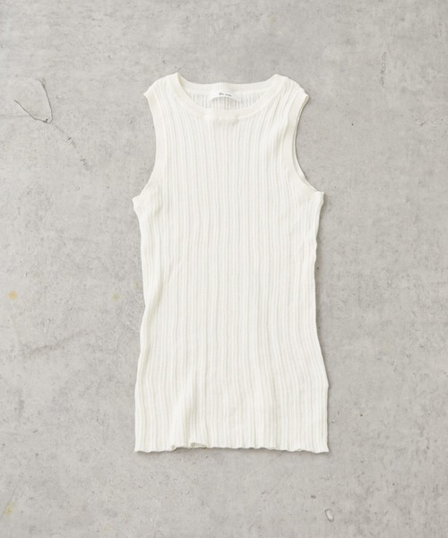 PUAL CE CIN（ピュアルセシン）の「針抜きリブ アメリカンスリーブタンクトップ（タンクトップ・レディース・ブラック/グレー/オフホワイト/ブラック×ホワイト・FREE）」の5枚目の写真