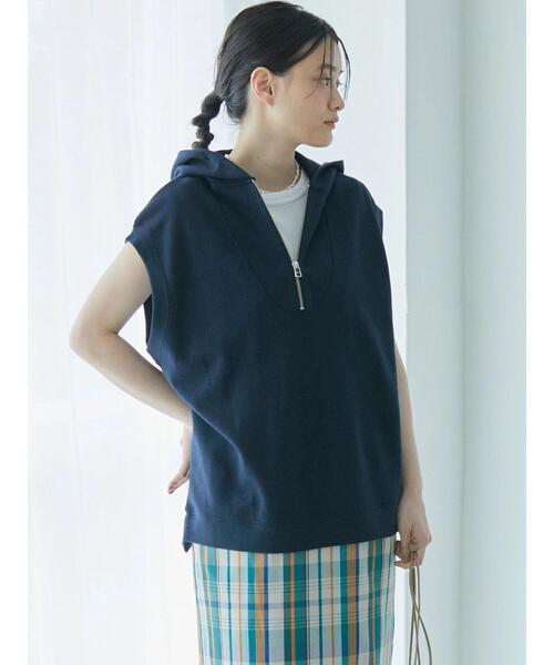 AMERICAN HOLIC（アメリカンホリック）の「ハーフZIPフードポンチベスト（ベスト・レディース・ライトベージュ/ダークネイビー・FREE）」の12枚目の写真