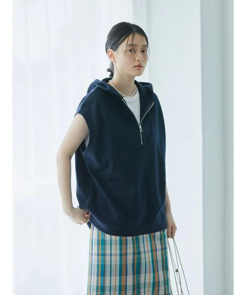 AMERICAN HOLIC（アメリカンホリック）の「ハーフZIPフードポンチベスト（ベスト・レディース・ライトベージュ/ダークネイビー・FREE）」の13枚目の写真