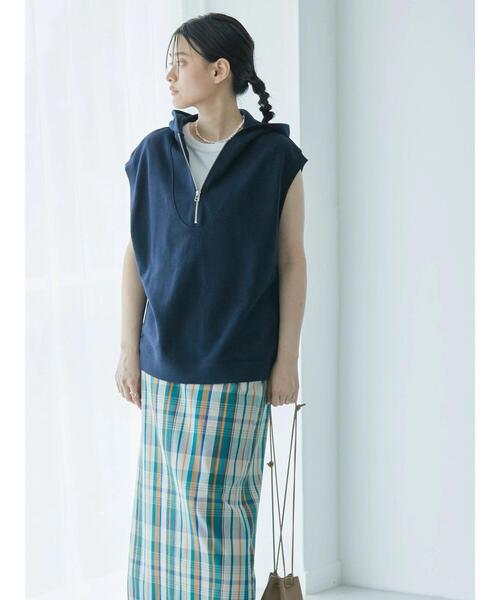 AMERICAN HOLIC（アメリカンホリック）の「ハーフZIPフードポンチベスト（ベスト・レディース・ライトベージュ/ダークネイビー・FREE）」の14枚目の写真