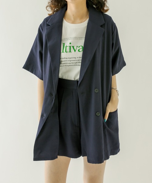 mystic（ミスティック）の「半袖テーラージャケット（テーラードジャケット・レディース・ブラック/ネイビー・FREE）」の2枚目の写真