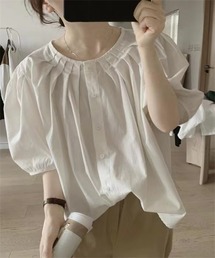 衿タック 半袖シャツブラウス