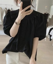 衿タック 半袖シャツブラウス