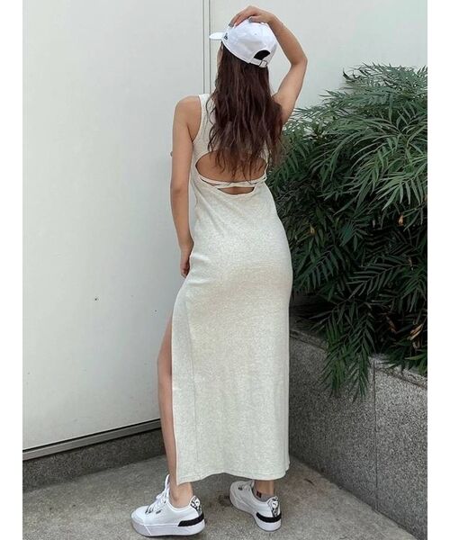 GYDA（ジェイダ）の「テレコDEEPスリットロングワンピース（ワンピース・レディース・ライトグレー/ブラック・FREE）」の8枚目の写真