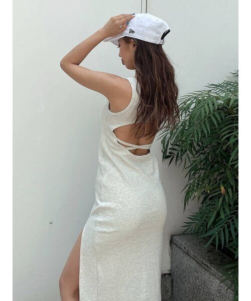 GYDA（ジェイダ）の「テレコDEEPスリットロングワンピース（ワンピース・レディース・ライトグレー/ブラック・FREE）」の10枚目の写真