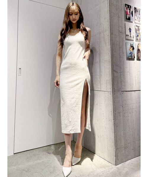 GYDA（ジェイダ）の「テレコDEEPスリットロングワンピース（ワンピース・レディース・ライトグレー/ブラック・FREE）」の13枚目の写真