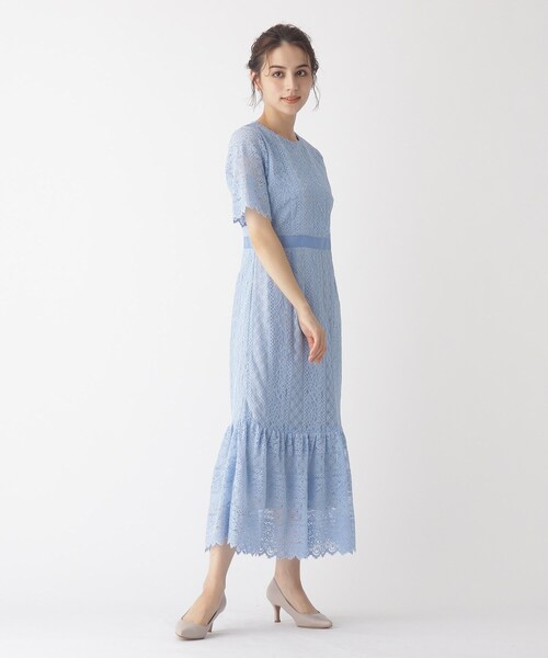 OPAQUE.CLIP ネイビー レース ワンピース 新品未使用 美品 ドレス レースミモレドレス(ネイビー)CR1-335NA-M | OTONA DRESS