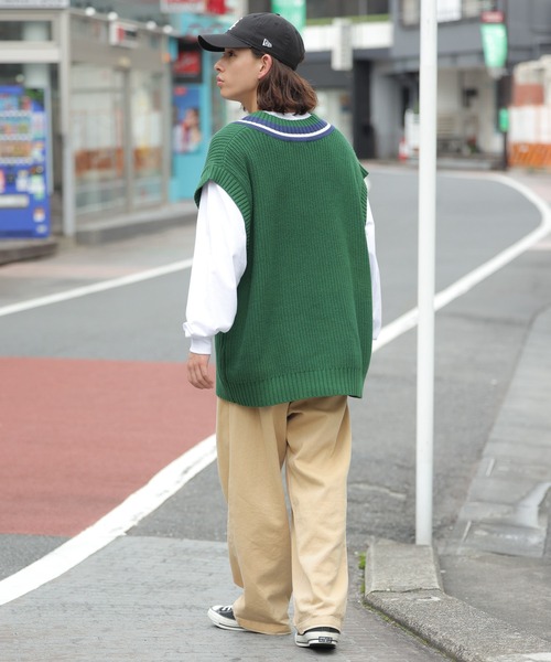 WEGO(ウィゴー)の「WEGO/ラインチルデンニットベスト(ベスト・メンズ・ホワイト/ベージュ/ダークグリーン・MEDIUM/LARGE)」の16枚目の写真