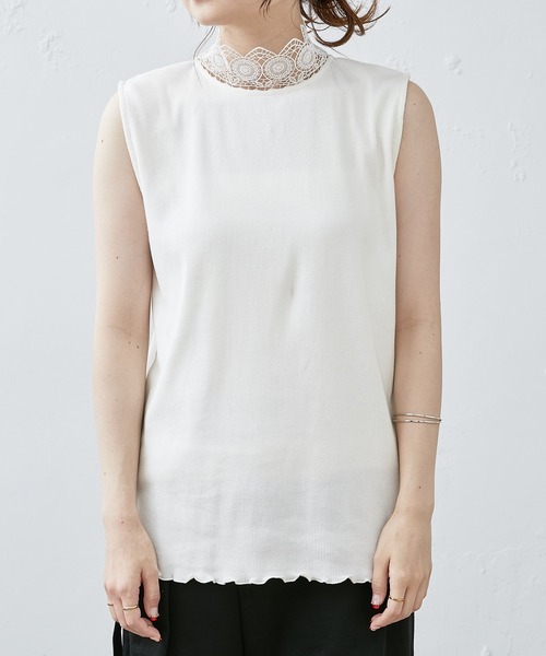 PUAL CE CIN(ピュアルセシン)の「テレコレースノースリーブインナー(タンクトップ・レディース・ブラック/オフホワイト・FREE)」の6枚目の写真