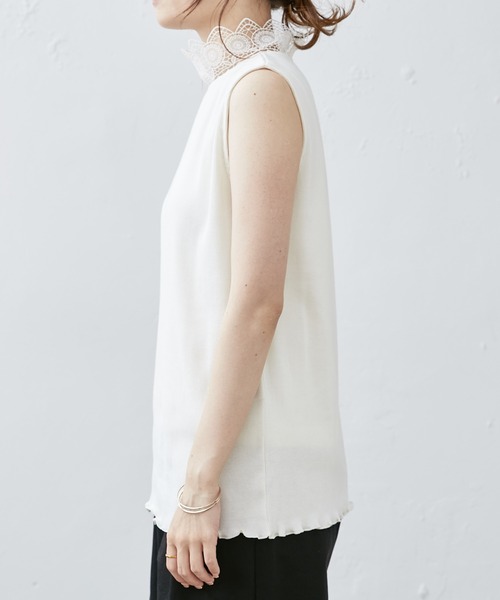 PUAL CE CIN(ピュアルセシン)の「テレコレースノースリーブインナー(タンクトップ・レディース・ブラック/オフホワイト・FREE)」の14枚目の写真