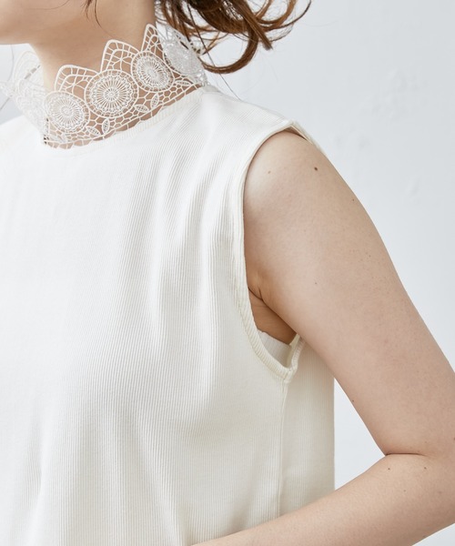 PUAL CE CIN(ピュアルセシン)の「テレコレースノースリーブインナー(タンクトップ・レディース・ブラック/オフホワイト・FREE)」の16枚目の写真