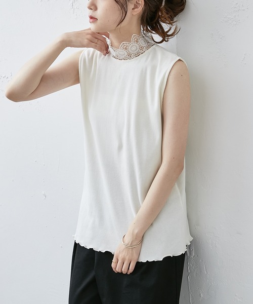 PUAL CE CIN(ピュアルセシン)の「テレコレースノースリーブインナー(タンクトップ・レディース・ブラック/オフホワイト・FREE)」の5枚目の写真