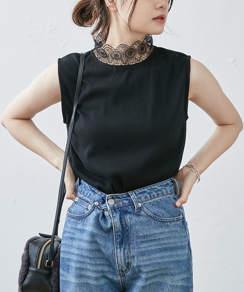 PUAL CE CIN(ピュアルセシン)の「テレコレースノースリーブインナー(タンクトップ・レディース・ブラック/オフホワイト・FREE)」の18枚目の写真