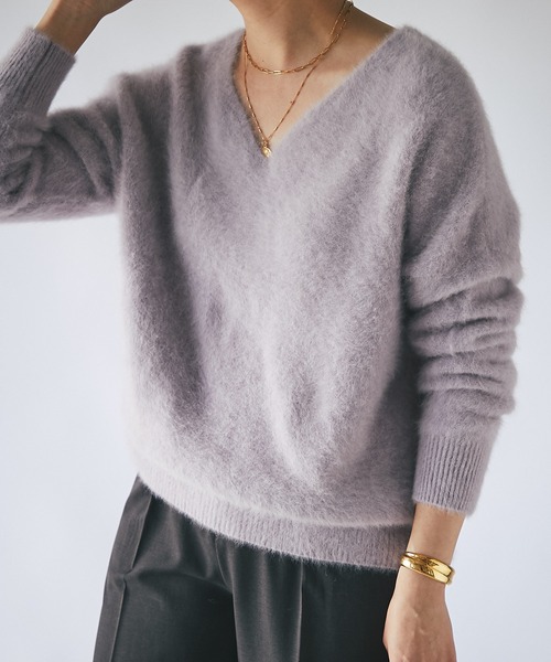 【リヴドロワ】ふわふわ　ヘアリー　ウール　Vネック　ニット　セーター　長袖 RIVE DROITE（リヴドロワ） ニット セーター 「抜け感シルエット