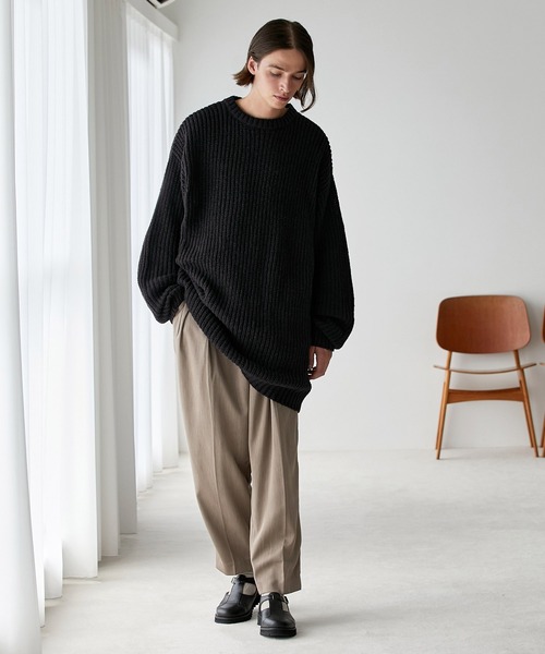 EMMA CLOTHES(エマクローズ)の「モヘアライクルーズ畦編み スーパービッグシルエットクルーネックプルオーバーニット EMMA CLOTHES(ニット/セーター・メンズ・グレー/グリーン/パープル/ブラック/ベージュ・L/M)」の6枚目の写真