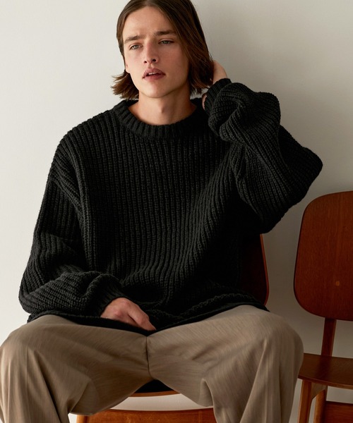 EMMA CLOTHES(エマクローズ)の「モヘアライクルーズ畦編み スーパービッグシルエットクルーネックプルオーバーニット EMMA CLOTHES(ニット/セーター・メンズ・グレー/グリーン/パープル/ブラック/ベージュ・L/M)」の10枚目の写真