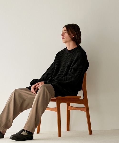 EMMA CLOTHES(エマクローズ)の「モヘアライクルーズ畦編み スーパービッグシルエットクルーネックプルオーバーニット EMMA CLOTHES(ニット/セーター・メンズ・グレー/グリーン/パープル/ブラック/ベージュ・L/M)」の13枚目の写真