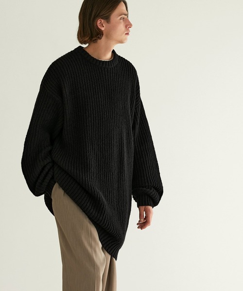 EMMA CLOTHES(エマクローズ)の「モヘアライクルーズ畦編み スーパービッグシルエットクルーネックプルオーバーニット EMMA CLOTHES(ニット/セーター・メンズ・グレー/グリーン/パープル/ブラック/ベージュ・L/M)」の14枚目の写真