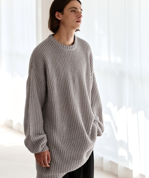 EMMA CLOTHES(エマクローズ)の「モヘアライクルーズ畦編み スーパービッグシルエットクルーネックプルオーバーニット EMMA CLOTHES(ニット/セーター・メンズ・グレー/グリーン/パープル/ブラック/ベージュ・L/M)」の17枚目の写真