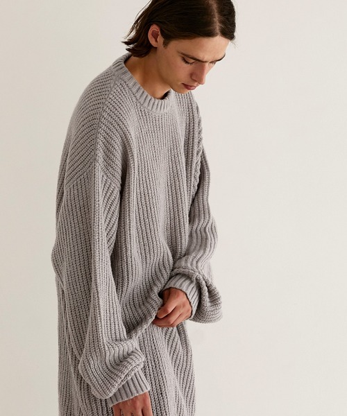 EMMA CLOTHES(エマクローズ)の「モヘアライクルーズ畦編み スーパービッグシルエットクルーネックプルオーバーニット EMMA CLOTHES(ニット/セーター・メンズ・グレー/グリーン/パープル/ブラック/ベージュ・L/M)」の18枚目の写真