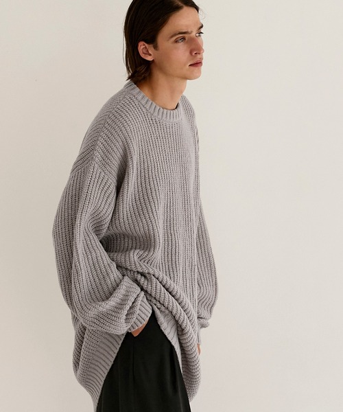EMMA CLOTHES(エマクローズ)の「モヘアライクルーズ畦編み スーパービッグシルエットクルーネックプルオーバーニット EMMA CLOTHES(ニット/セーター・メンズ・グレー/グリーン/パープル/ブラック/ベージュ・L/M)」の22枚目の写真