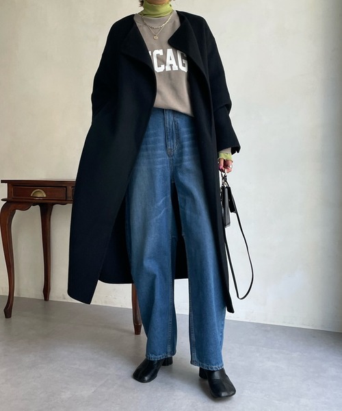ドゥーズィエム★ ノーカラー　ロングコート 黒38 DEUXIEME CLASSE - ドゥーズィエムクラス Beaverノーカラー