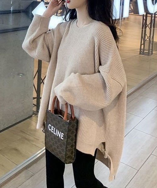 gossip!ロサンゼルス(ゴシップロサンゼルス)の「サイトスリットニットトップス(ニット/セーター・レディース・ブルー/ベージュ/マスタード・FREE)」の2枚目の写真