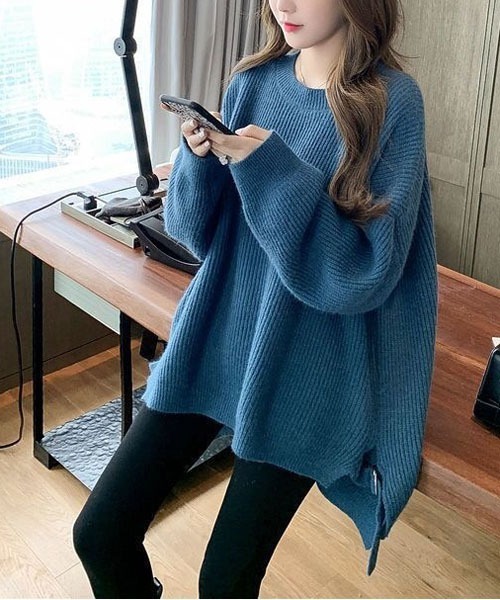 gossip!ロサンゼルス(ゴシップロサンゼルス)の「サイトスリットニットトップス(ニット/セーター・レディース・ブルー/ベージュ/マスタード・FREE)」の1枚目の写真