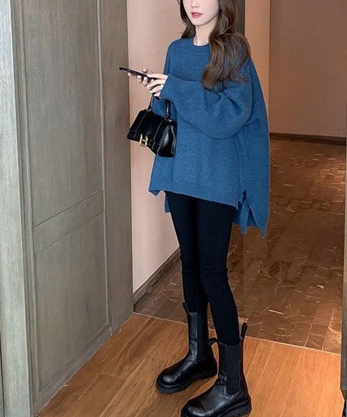 gossip!ロサンゼルス(ゴシップロサンゼルス)の「サイトスリットニットトップス(ニット/セーター・レディース・ブルー/ベージュ/マスタード・FREE)」の8枚目の写真