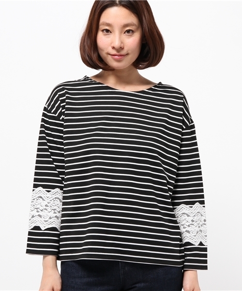 OUTLET(アウトレット)の「【mystic】起毛レース付キボーダープルオーバー(Tシャツ/カットソー・レディース・オフホワイト/ネイビー/ブラック・FREE)」の9枚目の写真