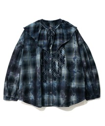 TOBILA（トビラ）の「TOBILA/トビラ　先染めネルチェックタイダイ付け襟BL（シャツ/ブラウス）」