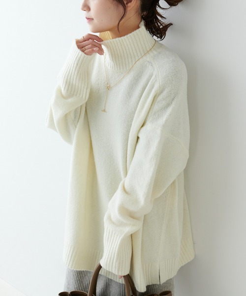 PUAL CE CIN（ピュアルセシン）の「5Gハイネックニットプルオーバー（ニット/セーター・レディース・ベージュ/グレー/アイボリー・FREE）」の7枚目の写真