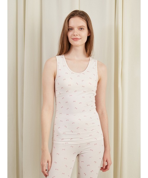 gelato pique（ジェラートピケ）の「リボン柄カップインタンクトップ（ルームウェア/パジャマ・レディース・オフホワイト/ピンク・FREE）」の5枚目の写真