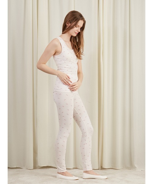 gelato pique（ジェラートピケ）の「リボン柄カップインタンクトップ（ルームウェア/パジャマ・レディース・オフホワイト/ピンク・FREE）」の9枚目の写真