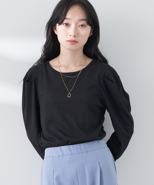 earth music&ecology(アースミュージックアンドエコロジー)の「パフスリーブクレープリブインナー(インナーウェア/肌着・レディース・オフホワイト/ブラック/サックスブルー/オレンジ・S/M)」の3枚目の写真