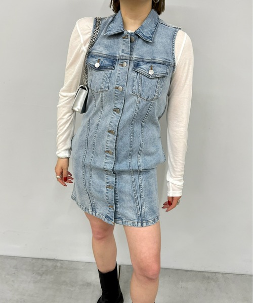 WHO'S WHO gallery（フーズフーギャラリー）の「デニムワンピース（ワンピース・レディース・オフホワイト/ブラック/サックスブルー・FREE）」の4枚目の写真