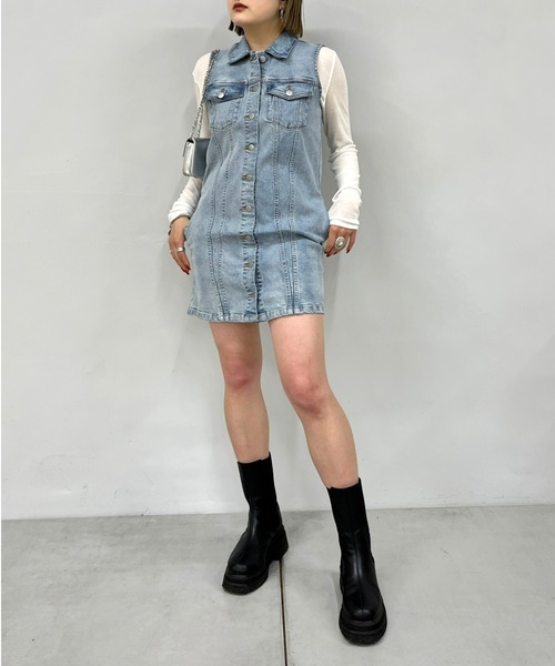 WHO'S WHO gallery（フーズフーギャラリー）の「デニムワンピース（ワンピース・レディース・オフホワイト/ブラック/サックスブルー・FREE）」の8枚目の写真