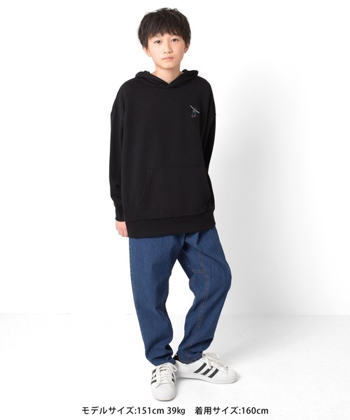 GLAZOS(グラソス)の「裏毛・スケーター刺繍ビッグパーカー(パーカー・キッズ・ブラック/ブルー/グレー/オートミール・170cm/160cm/140cm/150cm)」の6枚目の写真