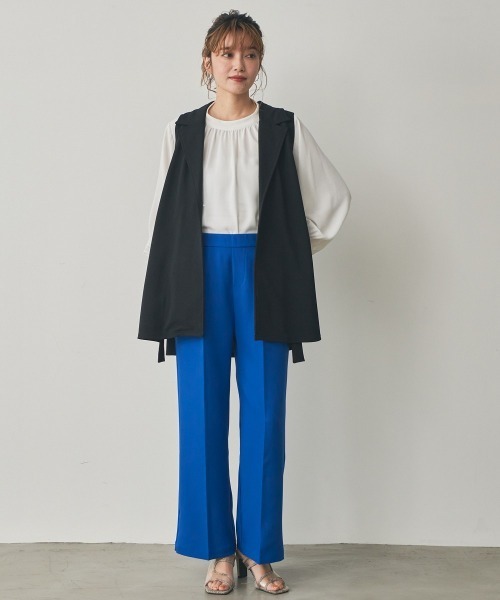 nissen（ニッセン）の「センタープレスカラーセミワイドパンツ（スラックス・レディース・ライトベージュ/ブルー/ライム/ライトグレー/ブラック/テラコッタ・LL/M/S/L）」の9枚目の写真