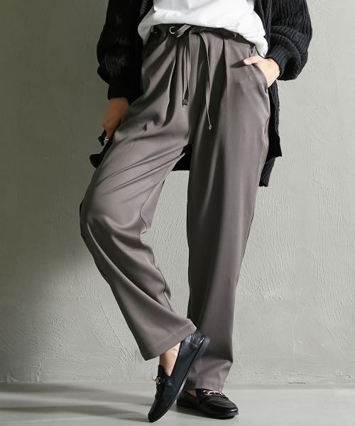 Soiunique（スワユニーク）の「ウエスト細見え　ハトメタックパンツ ［Soiunique］（スラックス・レディース・グリーン/チャコールグレー/ブラック・M/L）」の2枚目の写真