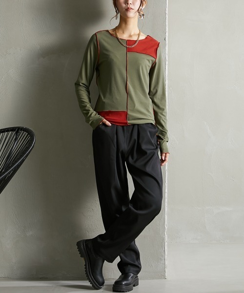 Soiunique（スワユニーク）の「ウエスト細見え　ハトメタックパンツ ［Soiunique］（スラックス・レディース・グリーン/チャコールグレー/ブラック・M/L）」の4枚目の写真