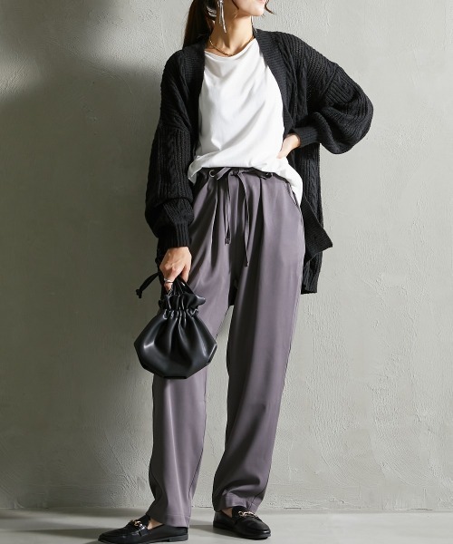 Soiunique（スワユニーク）の「ウエスト細見え　ハトメタックパンツ ［Soiunique］（スラックス・レディース・グリーン/チャコールグレー/ブラック・M/L）」の12枚目の写真