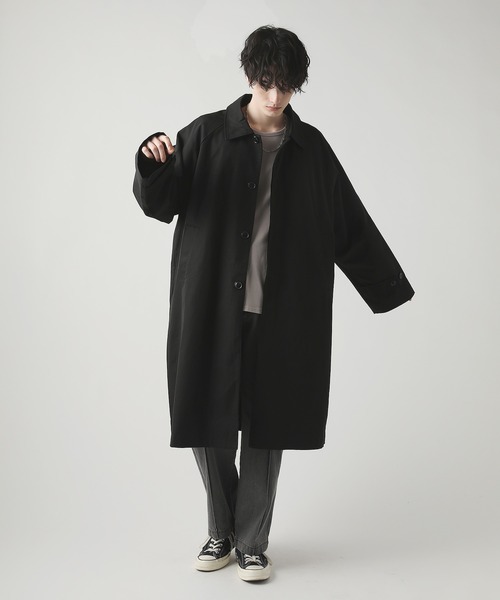 ASTRONOMY（アストロノミー）の「ビッグシルエットストレットラグランステンカラーコート スプリングコート（ステンカラーコート・メンズ・ブラック/チャコール/グレー系・M/L）」の6枚目の写真
