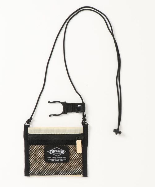 THRASHER（スラッシャー）の「MINI SACOCHE/THRASHER スラッシャーフロントメッシュデザインミニポーチ ショルダーバッグ（ポーチ・メンズ・ブラック/サンドベージュ・FREE）」の2枚目の写真