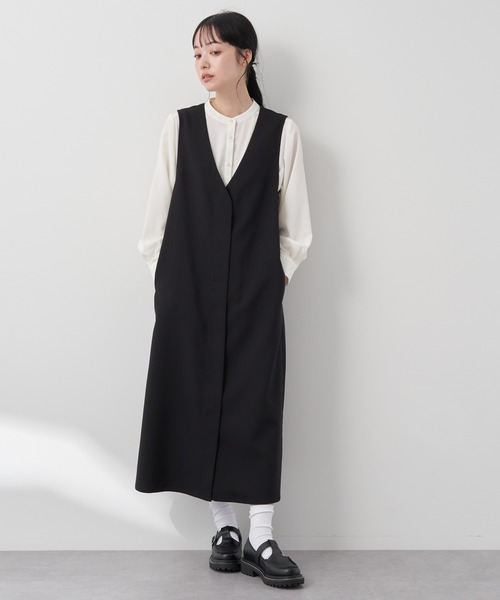 earth music&ecology(アースミュージックアンドエコロジー)の「フロントジップジャンスカ(ワンピース・レディース・その他9/ブラック/ベージュ・FREE)」の3枚目の写真