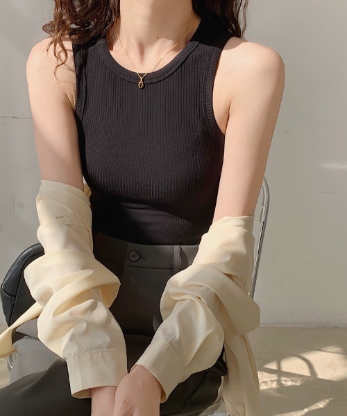 SHEENA(シーナ)の「テレコアメスリタンクトップ(Tシャツ/カットソー・レディース・ブラック/ホワイト・M)」の1枚目の写真