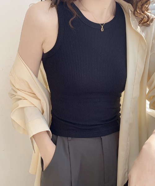 SHEENA(シーナ)の「テレコアメスリタンクトップ(Tシャツ/カットソー・レディース・ブラック/ホワイト・M)」の18枚目の写真