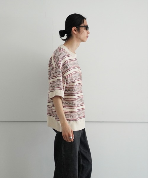 O(オー)の「reverve SHORT SLEEVE KNIT(ニット/セーター・メンズ・アイボリー/グレー・F)」の3枚目の写真