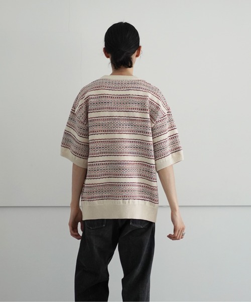 O(オー)の「reverve SHORT SLEEVE KNIT(ニット/セーター・メンズ・アイボリー/グレー・F)」の4枚目の写真