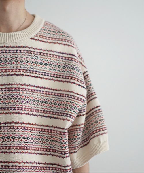 O(オー)の「reverve SHORT SLEEVE KNIT(ニット/セーター・メンズ・アイボリー/グレー・F)」の5枚目の写真